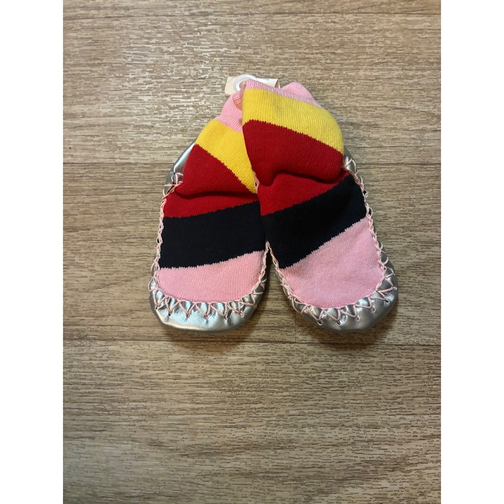 Hanna Andersson Kids Swedish Moccasin Slippers Silver Striped Size 5-7 NEW